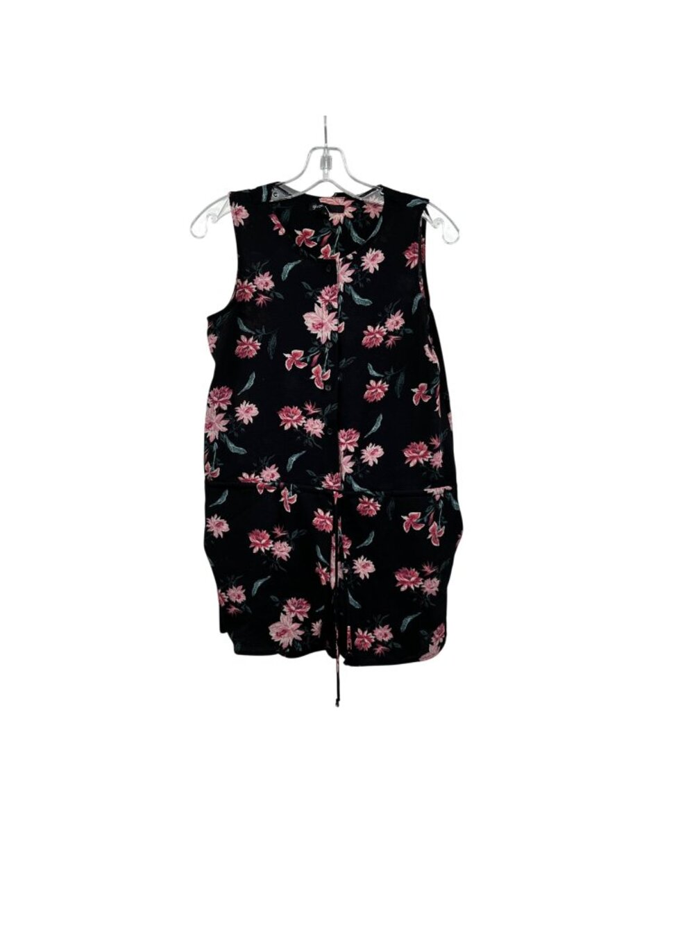 Gibson Womens Floral Romper Black/Multi Sleeveless Cinched Waist Small Pockets